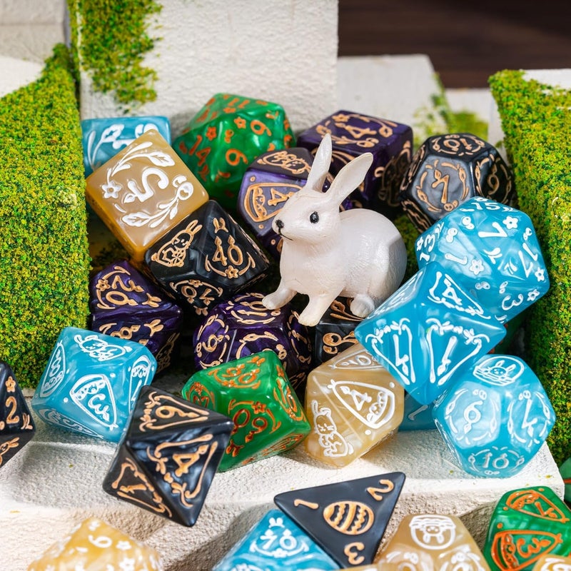 Poludie 5 Sets Dice DND, Polyhedral Dice Set (35pcs) with Leather Dice Bag, D&D Dice Set for RPG Table Games (Rabbit Pattern 5 Sets Dice) - Image 3